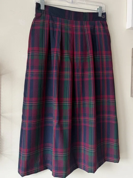 Vintage Pendleton Worsted Wool Plaid Midi Skirt Navy Red Green Pleated Size 10 - Picture 4 of 15